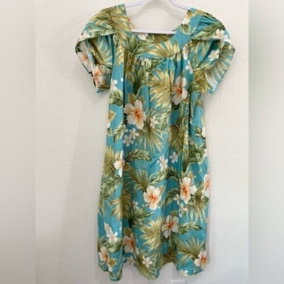 Vintage Hawaiian Tropical Mod Midi Dress Boho Beach Summer Relaxed Fit Floral - Picture 1 of 4
